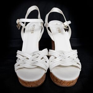 Guess White Cork Platform Wedges 9.5